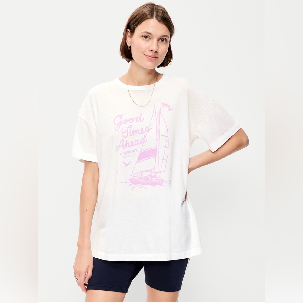 Old navy White tunic T-Shirt with Pink Sailboat Graphic